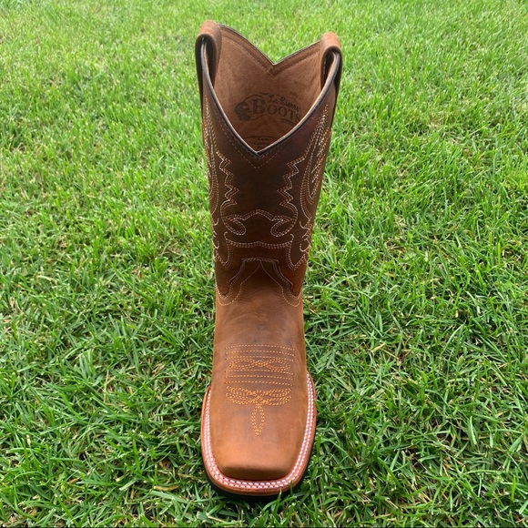 Men’s Western Rodeo Cowboy square toe Genuine cowhide Leather boots Tan 387 - Picture 4 of 8